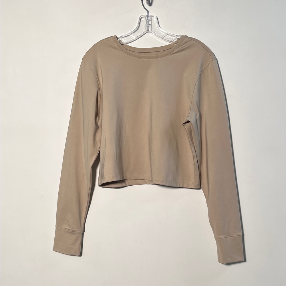 OPEN EDIT Minimalist Casual Tan Long SLV Crop Crew Neck Capsule Wardrobe Top XL